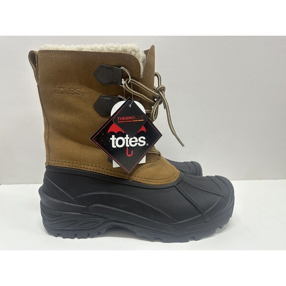 Totes Vermont men size 10 M winter boots brown suede upper and man made material - Picture 1 of 9
